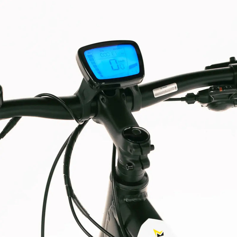 Close-up of the backlit LCD display on the Mark2 Scrambler C, showing speed, battery level, and assist mode indicators.