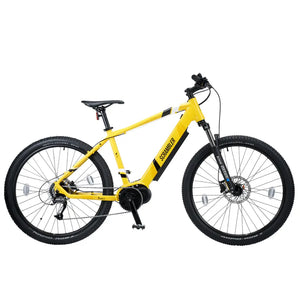 Side view of the Mark2 Scrambler C in yellow, a lightweight hardtail electric mountain bike with a high-torque 250W motor.
