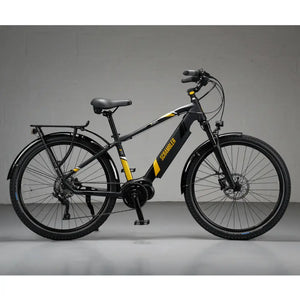 The Mark2 Scrambler CX electric trekking bike in matte black, fully equipped for urban commuting and weekend touring.