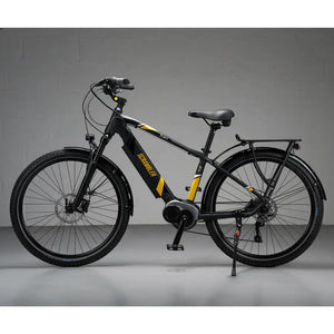 Full side profile of the black Mark2 Scrambler CX, showcasing its sleek frame integration with practical fenders and rack.