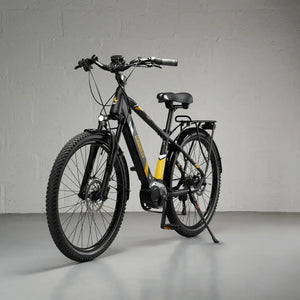 Front angled shot of the black Mark2 Scrambler CX, highlighting the front light and suspension for comfortable long-distance trekking.