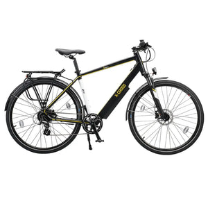 Full side profile view of the black Mark2 X-Cross 520 commuter hybrid electric bike featuring a rear rack and mudguards.