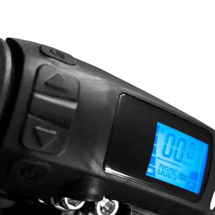 Close-up of the backlit LCD display and control buttons on the Mark2 X-Cross 520 handlebars.