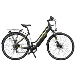 Side profile view of the Mark2 X-Cross 450 hybrid electric bike featuring a low-step frame for easy mounting.