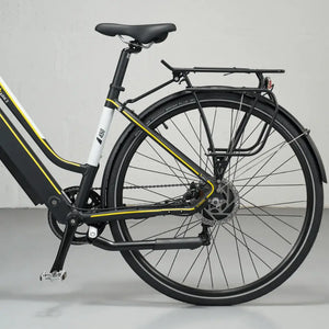 Rear hub motor and disc brake rotor on the Mark2 X-Cross 450 hybrid bike.