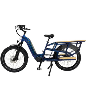 Revom C2 eCargo electric bike in blue finish with integrated rear cargo rack and urban step through frame.