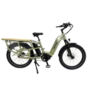 Revom C2 eCargo electric bike side profile showing step through frame and extended rear cargo rack design.