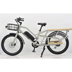 Side view of the grey Revom ECargo electric bike designed for family transport and heavy loads.