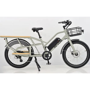 Side view of the grey Revom ECargo electric bike designed for family transport and heavy loads.