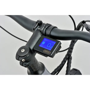 Bafang digital display screen on the Revom M1 Full-Suspension E-MTB handlebars.