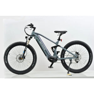 Right-side view of Revom M1 full-suspension electric mountain bike with disc brakes.