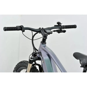 Close-up of Revom M1 Full-Suspension E-MTB handlebars and front frame.