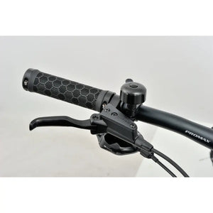 Right handlebar with brake lever and bell of the Revom M1 Full-Suspension electric mountain bike.