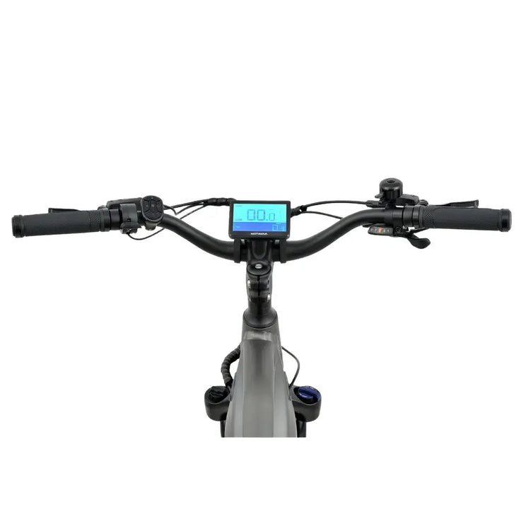 Top-down view of the Revom S1 e-bike handlebars with the digital display screen.