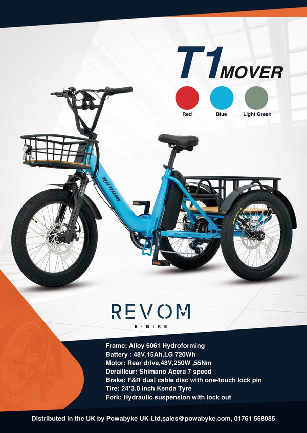 Revom T1F Folding Urban Electric Tricycle Cargo Bike 250W