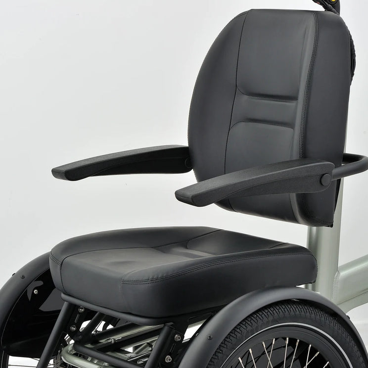Close up of the Revom T5 front passenger seat with padded cushion and armrests