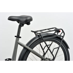 Revom U1 all-terrain e-bike dark grey frame with rear rack and saddle.