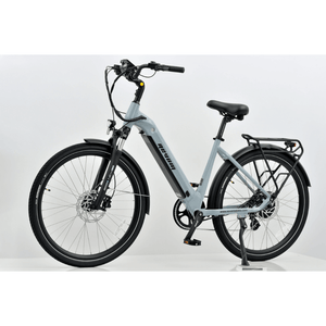 Revom U1 electric bike angled view with front suspension and step-through design.