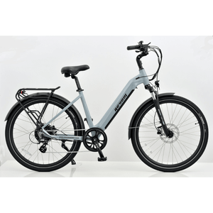 Revom U1 all-terrain e-bike in light grey, side view with step-through frame.