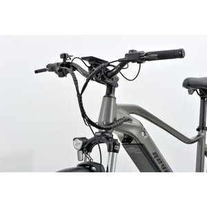 Front view of the Revom U2 All-Terrain electric bike handlebars with integrated cables and front light.