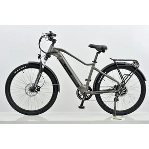 Full side profile of the Revom U2 All-Terrain Electric Bike in dark grey with rear rack and fenders