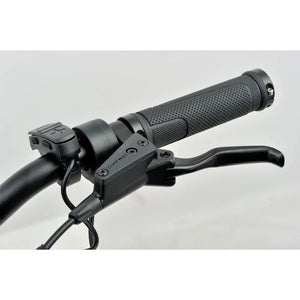 Close-up of the Revom U2 All-Terrain Electric Bike handlebar with Tektro brake lever and control buttons