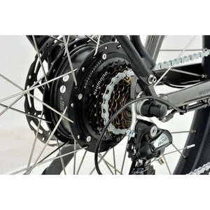 Rear wheel of Revom U2 All-Terrain Electric Bike with Shimano motor and Altus derailleur