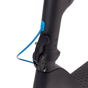 Folding handle mechanism and blue cable detail on the Riley RS1 V2 Electric Folding Scooter 350W.