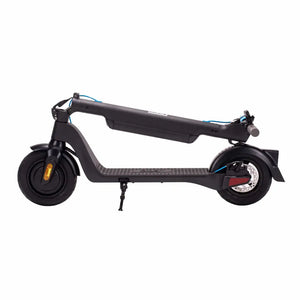 Riley RS2 V2 Electric Folding Scooter 350W folded from the left side for easy carrying and compact storage.