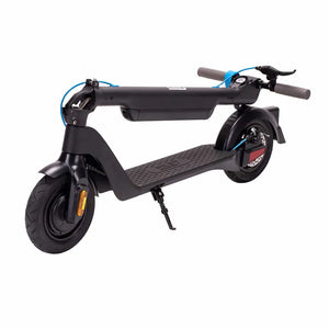 Compact folded design of the Riley RS2 V2 electric folding scooter for easy storage and transport.
