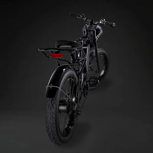 Rear perspective of the Rocket GTS commuter bike with a functional rear rack.