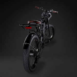 Rear perspective of the Rocket GTS commuter bike with a functional rear rack.