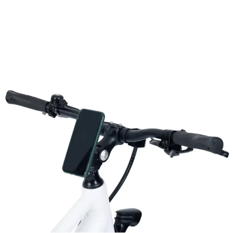 Handlebar view with smartphone mount on the Viking Urban Eco Comfort Step Through Electric Bike 250W.