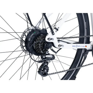 Rear wheel and Shimano Altus gear system on the Viking Urban Eco Comfort Step Through Electric Bike 250W.