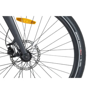 Close-up of Wisper Tailwind City Crossbar E-Bike front disc brake and fork detailing