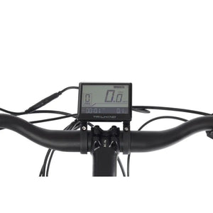 Close-up view of the Wisper Tailwind City electric bike handlebar and LCD display