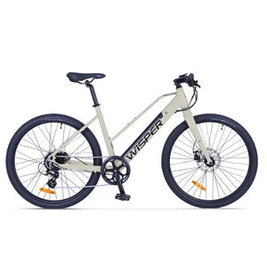 Side view of Wisper Tailwind City Crossbar Low Step E-Bike 250W in white