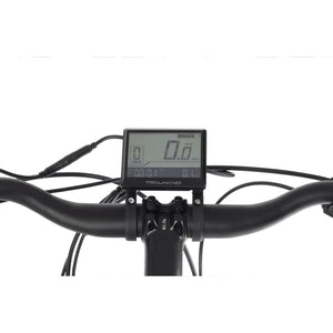 Handlebar-mounted LCD display on the Wisper Tailwind Comfort Crossbar Electric Bike 250W showing speed, trip distance and pedal-assist level.