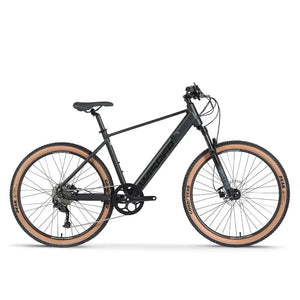 Side view of Wisper Tailwind Trail Crossbar electric bike in black with 250W motor