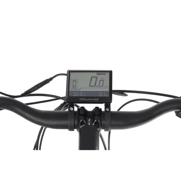 Close-up of handlebar LCD display on Wisper Tailwind Trail electric bike