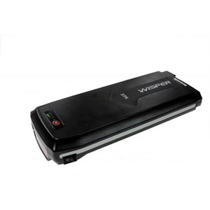 Removable battery pack for the Wisper Wayfarer H7 Hub Drive Step Through Electric Bike 250W, with on/off switch and charge indicator for easy home charging.