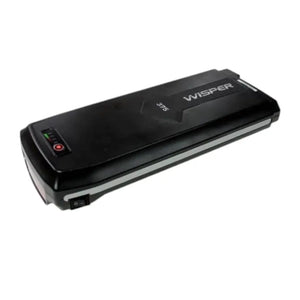 Wisper Wayfarer M7 Mid-Drive Step-Through E-Bike removable black battery pack with power button and charge indicator