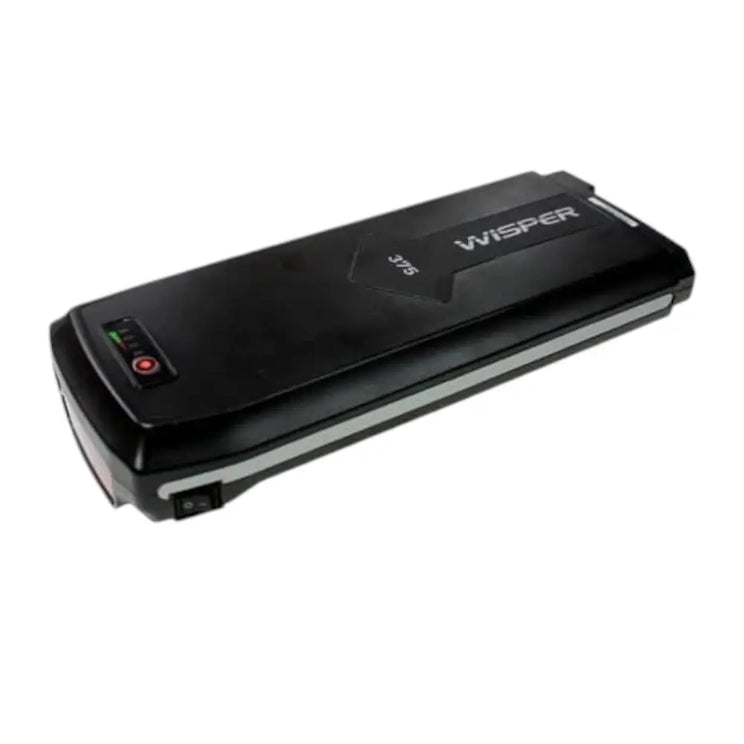 Wisper Wayfarer M7 Mid-Drive Step-Through E-Bike removable black battery pack with power button and charge indicator