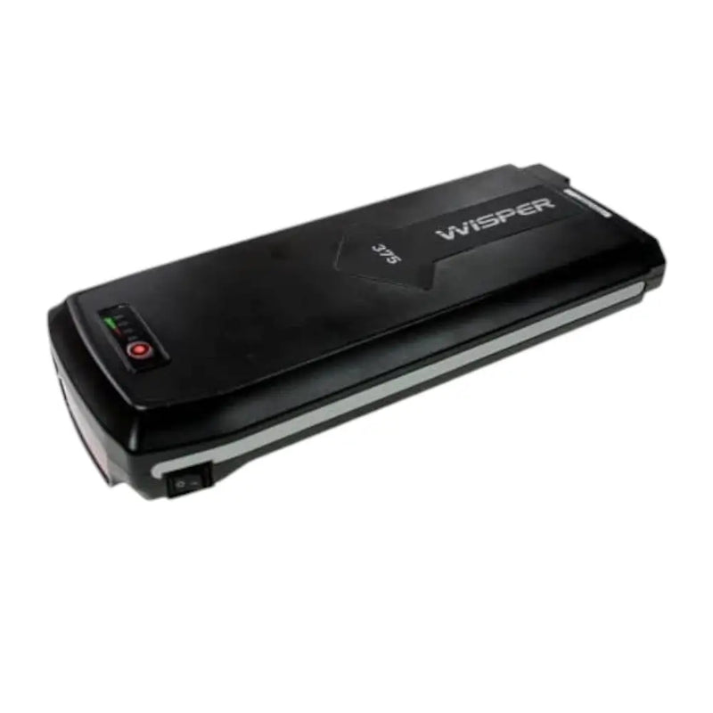 Wisper Wayfarer M7 Mid-Drive Step-Through E-Bike removable black battery pack with power button and charge indicator