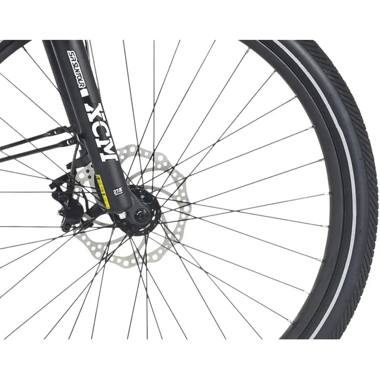 Wisper Wayfarer M7 Mid-Drive Step-Through E-Bike front wheel with Suntour XCM suspension and disc brake